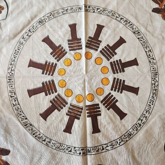 Vintage New Egyptian table cloth round 6 napkins cotton pharaoh chariot Egypt - Picture 8 of 8